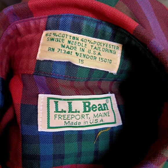 Small 15 Vintage Men's Shirt L.L. Bean Plaid Button-Down Camp Short Sleeve USA - Picture 4 of 4
